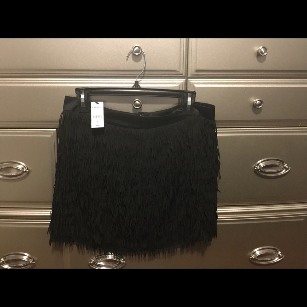 Express- Black fringe mini skirt- Sz 8